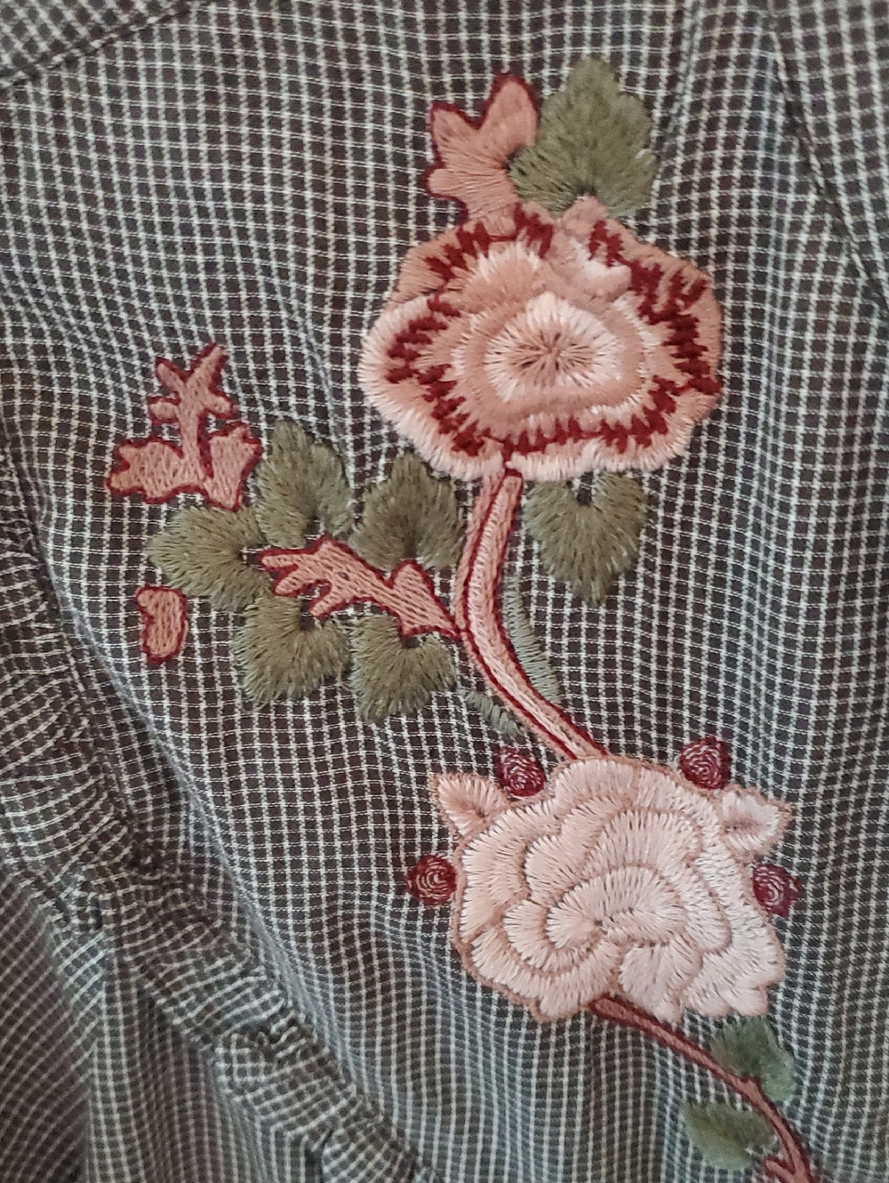 Check Embroidered Ruffle Snap Button Top - Pink Floral - Picture 7 of 8